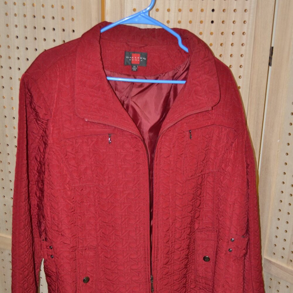 GALLERY WOMAN RED FOUR POCKETS ZIP FRONT JACKET SIZE 3X